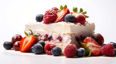 Red berry tiramisu fruit close-up viewの素材