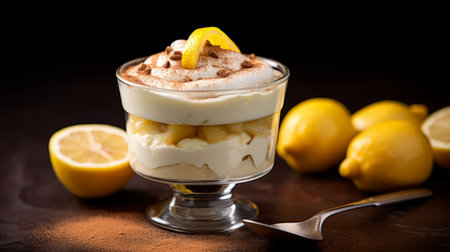 Lemon fruit tiramisu dessert closeup viewの素材