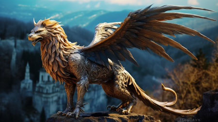 Illustration of the mythical creature the griffin half lion and half eagleの素材