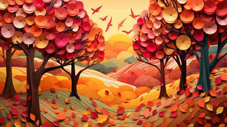 Autumn background illustration in origami styleの素材
