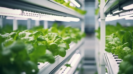 Hydroponics vertical farm in building with high technology farming agricultural greenhouse with hydroponic shelvesの素材