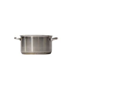 Stainless steel pot without cover. Isolated on white background.の写真素材