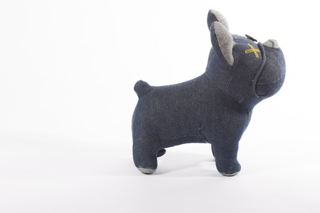Dog Doll Toy Isolate on White Background made of jeansの写真素材