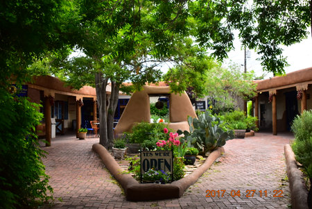 Outdoor restaurant with flowers and plants in a small town in South Africaの写真素材