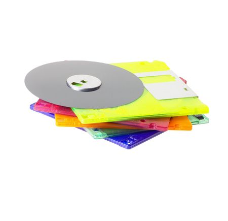 coulorfull plastic floppy disk on white backgroundの写真素材