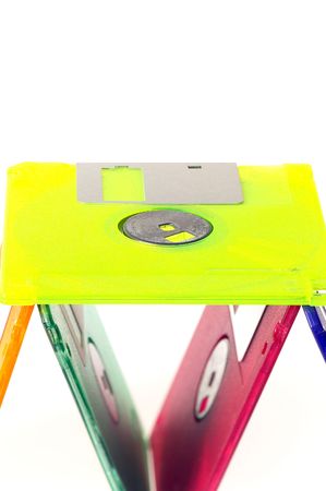 coulorfull plastic floppy disk on white background