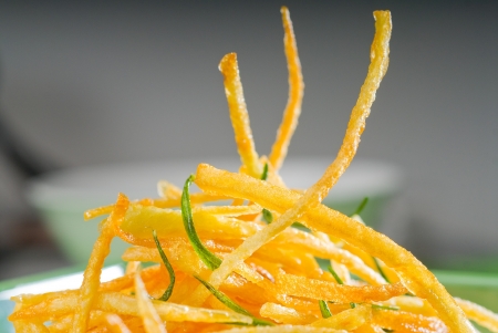  toothpics shaped french fries, fried on rosmary oil