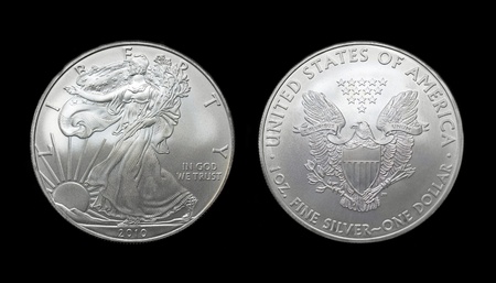 American silver eagle dollar coin over blackの写真素材