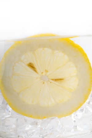 fresh lemonade drink with lemon slice closeupの写真素材