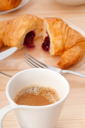 fresh croissant french brioche and coffee typical traditional Italian breakfastの写真素材