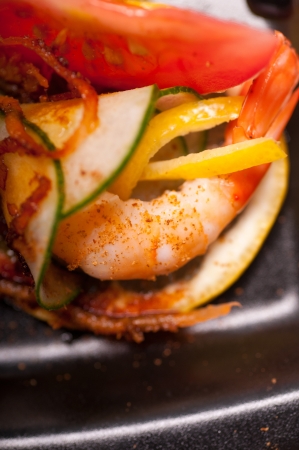 colorful  fresh prawn shrimps and vegetables appetizer snack antipastoの写真素材