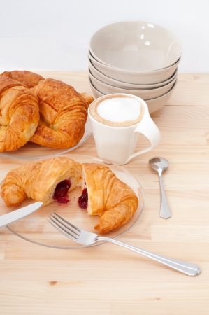 fresh croissant french brioche and coffee typical traditional Italian breakfastの写真素材