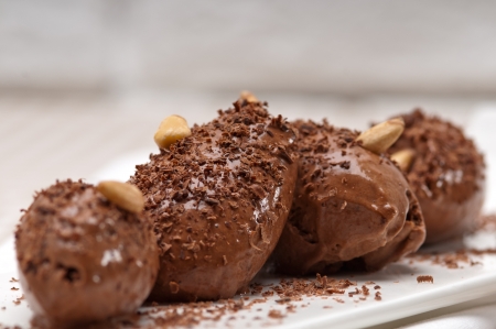 fresh home made chocolate mousse quenelle dessert