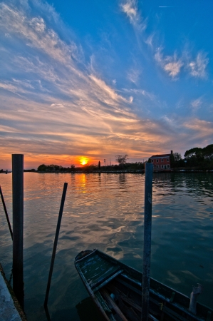 beautiful sunset on Italy Venice Burano island の写真素材