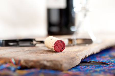 red wine corking and tasting closeup