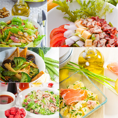 mixwd fresh salad collage composition nested on a square frameの写真素材