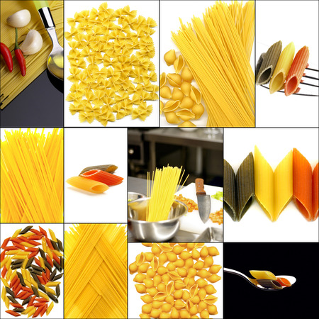 various type of Italian pasta collage on a square frameの写真素材