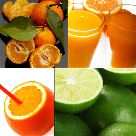 fresh citrus fruits collage composition nested on a square frameの写真素材