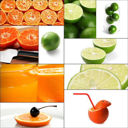 fresh citrus fruits collage composition nested on a square frameの写真素材