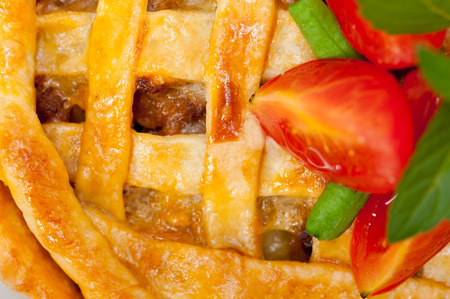 fresh baked home made beef pie macro closeupの写真素材