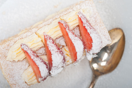 fresh baked napoleon strawberry and cream cake dessert