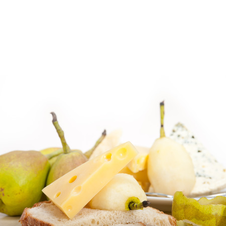 selection of cheese and fresh pears appetizer snackの写真素材