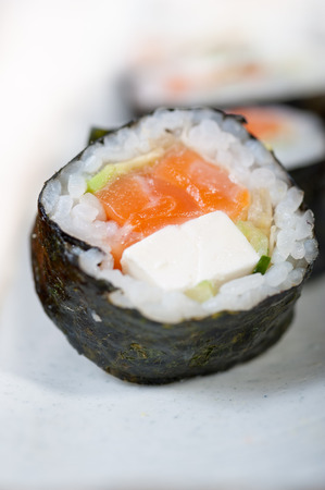 macro closeup of fresh sushi choice combination assortment selectionの写真素材