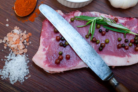 raw uncooked ribeye beef steak butcher selectionの写真素材