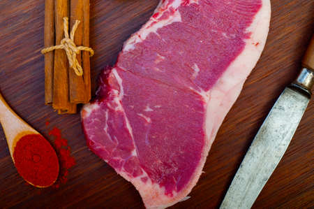 raw uncooked ribeye beef steak butcher selectionの写真素材