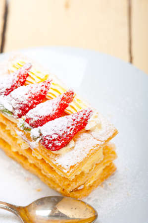 fresh baked napoleon strawberry and cream cake dessert