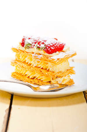 fresh baked napoleon strawberry and cream cake dessert