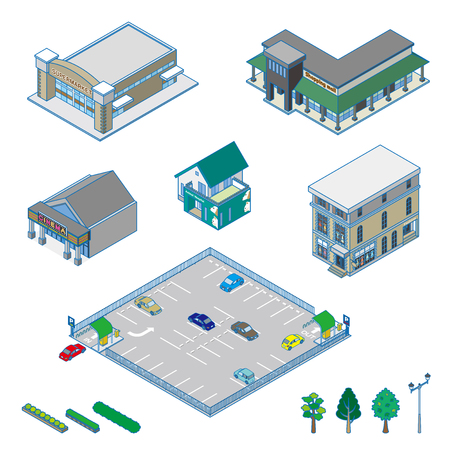 Various building and Solid figureのイラスト素材