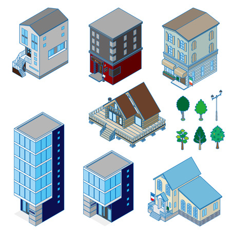 Various building and Solid figureのイラスト素材