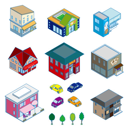 Various building and Solid figureのイラスト素材