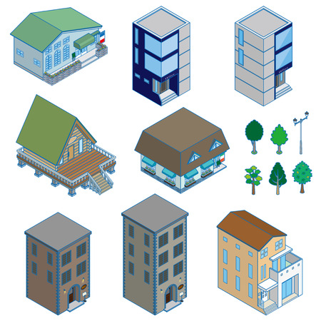 Various building and Solid figureのイラスト素材