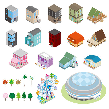 Various building and Solid figureのイラスト素材