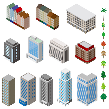 Various building and Solid figureのイラスト素材