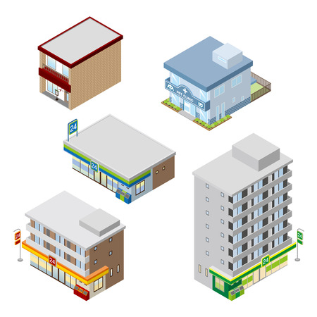 Various building and Solid figureのイラスト素材