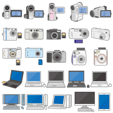 Illustration of various electric appliances / PC & Cameraのイラスト素材