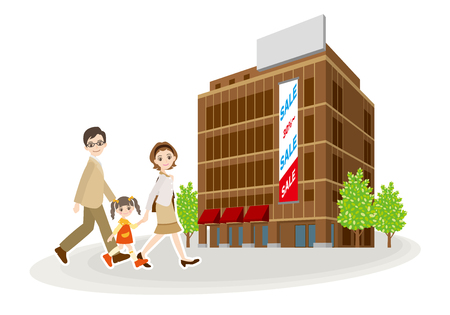 Illustration of shopping with familyのイラスト素材