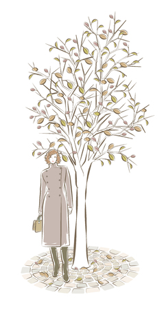 Illustration of a beautiful woman and backgroundのイラスト素材