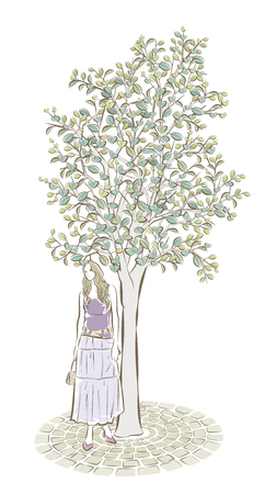Illustration of a beautiful woman and backgroundのイラスト素材