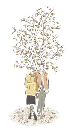 Illustration of a couple and the backgroundのイラスト素材