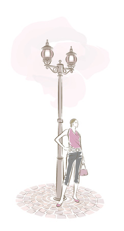 Illustration of a beautiful woman and backgroundのイラスト素材