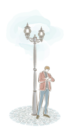 Illustration of a man and the backgroundのイラスト素材