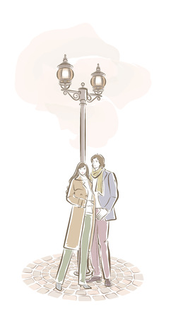 Illustration of a couple and the backgroundのイラスト素材