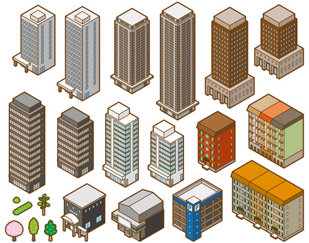 Stereoscopic illustration of various buildingsのイラスト素材