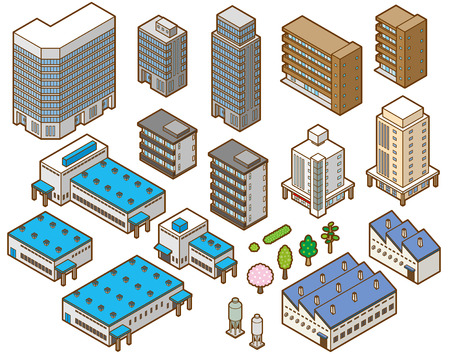 Stereoscopic illustration of various buildingsのイラスト素材