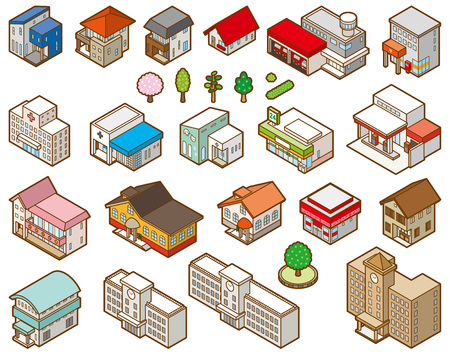Stereoscopic illustration of various buildingsのイラスト素材