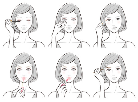 Illustration of a woman doing makeupのイラスト素材